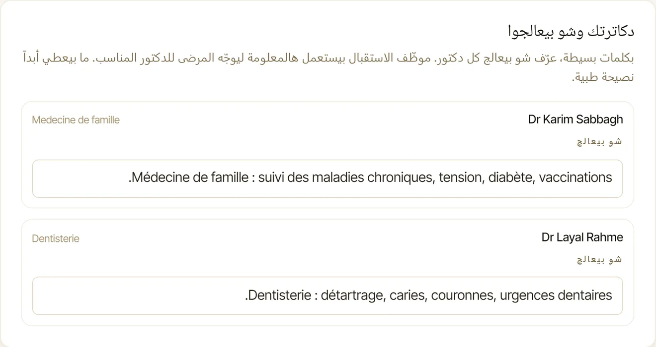 الشاشة التي تكتب فيها العيادة ما يعالجه كل طبيب، وهو ما يُسمح للمساعد بقوله